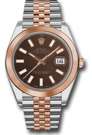 Replica Rolex Steel and Everose Rolesor Datejust 41 Watch 126301 Smooth Bezel Chocolate Index Dial Jubilee Bracelet